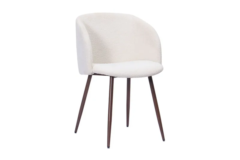 Kopparbo Rundt Spisebord 130 cm med 6 Greya Spisestoler med armlener - Svart tre / Hvit Bouclé / Metallben Valnøtt - Møbler - Bord - Spisegrupper