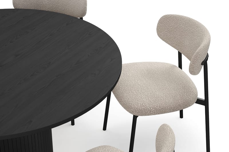 Kopparbo Rundt Spisebord 130 cm med 6 Lucy Spisestoler - Svart tre / Greige Bouclé / Metallben Svart - Møbler - Bord - Spisegrupper
