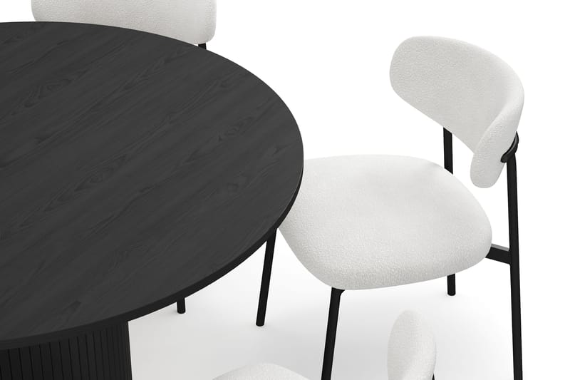 Kopparbo Rundt Spisebord 130 cm med 6 Lucy Spisestoler - Svart tre / Hvit Bouclé / Metallben Svart - Møbler - Bord - Spisegrupper