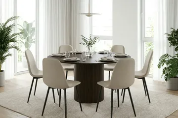 Kopparbo Rundt Spisebord 130 cm med Tre- og Røkt Eik-utseende - Mørkebrun - Møbler - Bord - Spisebord & kjøkkenbord