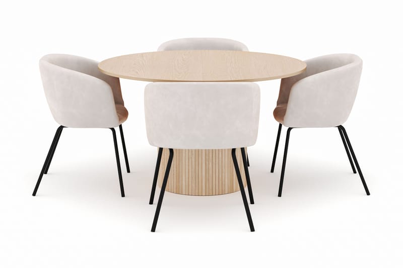 Kopparbo Rundt Spisebord 130 cm Uttrekkbart med 4 Berit Stoler - Hvit - Møbler - Bord - Spisegrupper