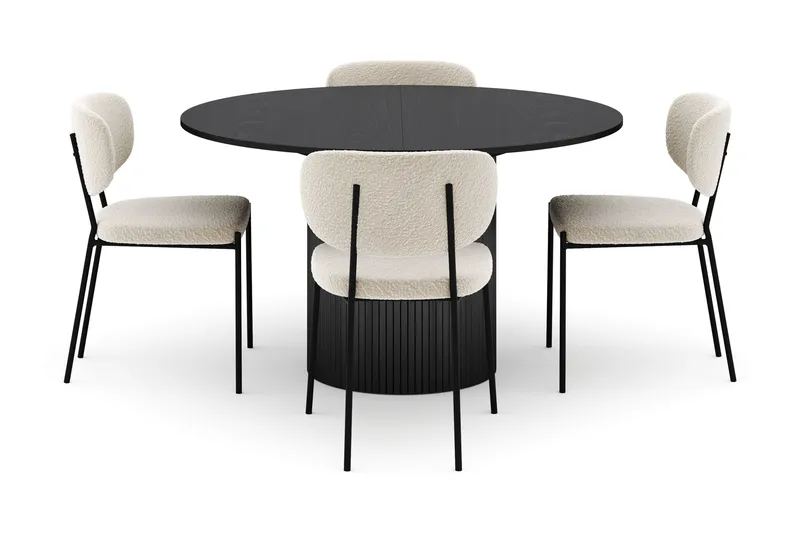 Kopparbo Rundt Spisebord 130 cm Uttrekkbart med 4 Gemmiano Stoler - Svart - Møbler - Bord - Spisegrupper