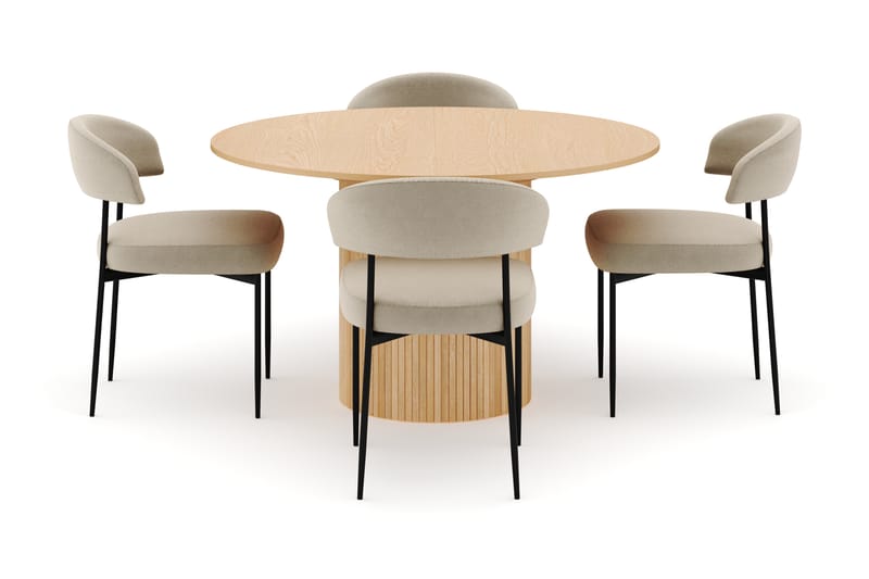 Kopparbo Rundt Spisebord 130 cm Uttrekkbart med 4 Sawako Stoler - Hvit - Møbler - Bord - Spisegrupper