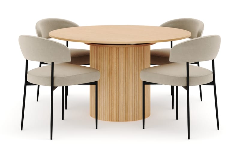 Kopparbo Rundt Spisebord 130 cm Uttrekkbart med 4 Sawako Stoler - Hvit - Møbler - Bord - Spisegrupper