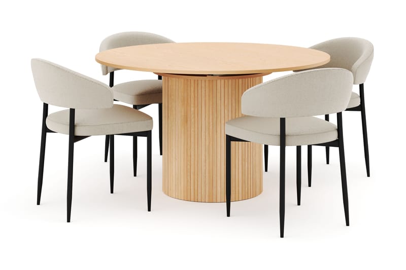 Kopparbo Rundt Spisebord 130 cm Uttrekkbart med 4 Sawako Stoler - Hvit - Møbler - Bord - Spisegrupper