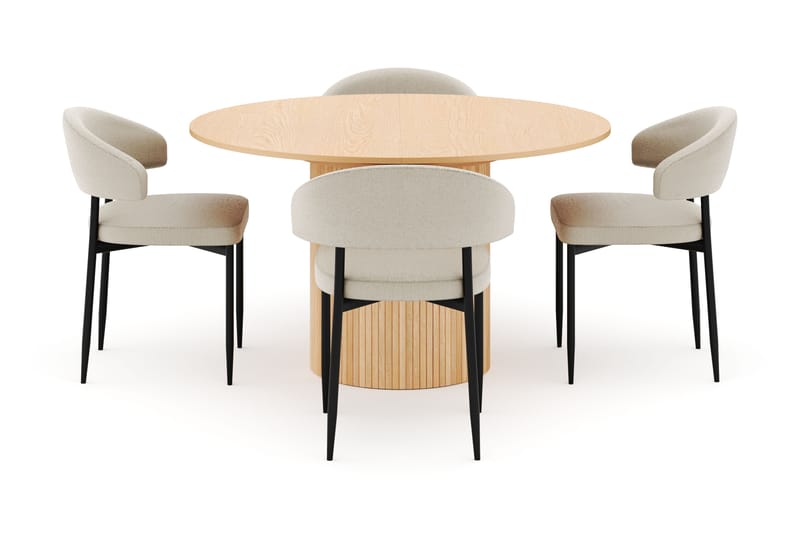 Kopparbo Rundt Spisebord 130 cm Uttrekkbart med 4 Sawako Stoler - Hvit - Møbler - Bord - Spisegrupper