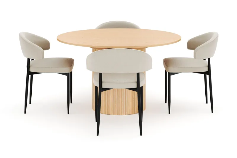 Kopparbo Rundt Spisebord 130 cm Uttrekkbart med 4 Sawako Stoler - Hvit - Møbler - Bord - Spisegrupper