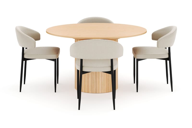 Kopparbo Rundt Spisebord 130 cm Uttrekkbart med 4 Sawako Stoler - Hvit - Møbler - Bord - Spisegrupper