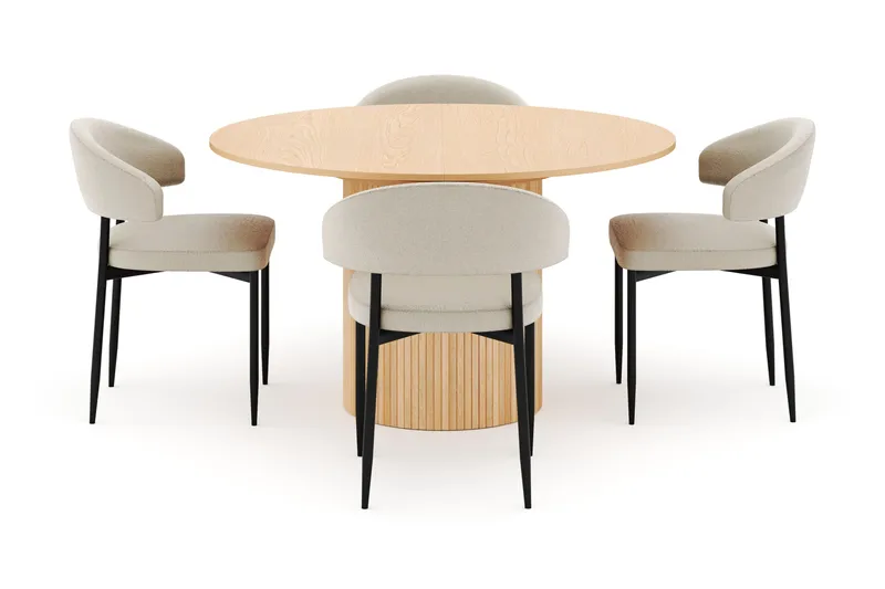 Kopparbo Rundt Spisebord 130 cm Uttrekkbart med 4 Sawako Stoler - Hvit - Møbler - Bord - Spisegrupper