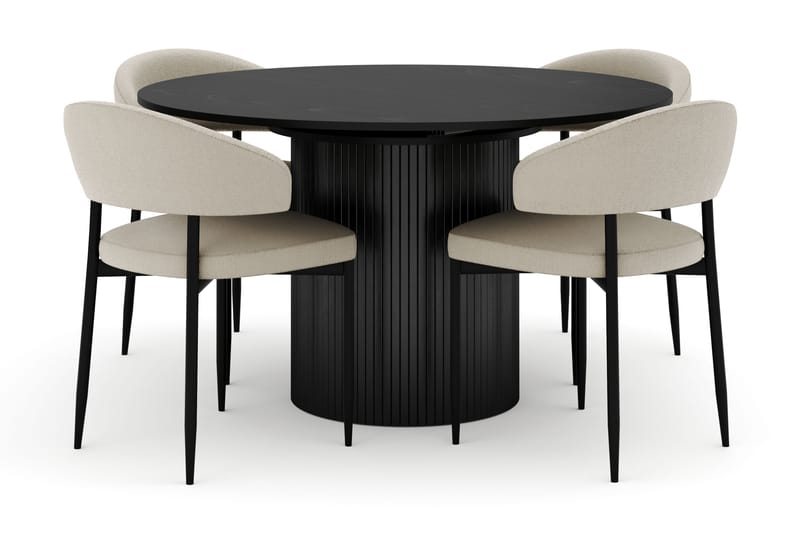 Kopparbo Rundt Spisebord 130 cm Uttrekkbart med 4 Sawako Stoler - Svart - Møbler - Bord - Spisegrupper