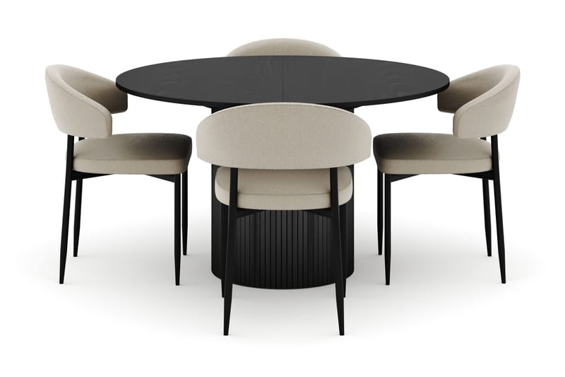 Kopparbo Rundt Spisebord 130 cm Uttrekkbart med 4 Sawako Stoler - Svart - Møbler - Bord - Spisegrupper