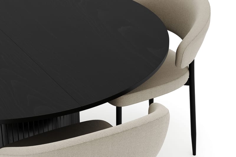 Kopparbo Rundt Spisebord 130 cm Uttrekkbart med 4 Sawako Stoler - Svart - Møbler - Bord - Spisegrupper