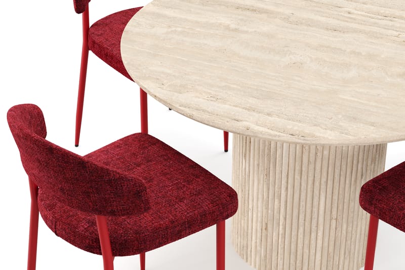 Kopparbo Rundt Spisebord 130cm Travertin-look med 4 stk Jairam Matstkolar - Beige - Møbler - Bord - Spisegrupper
