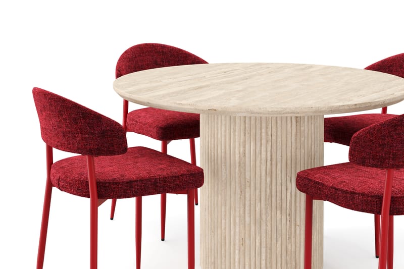Kopparbo Rundt Spisebord 130cm Travertin-look med 4 stk Jairam Matstkolar - Beige - Møbler - Bord - Spisegrupper