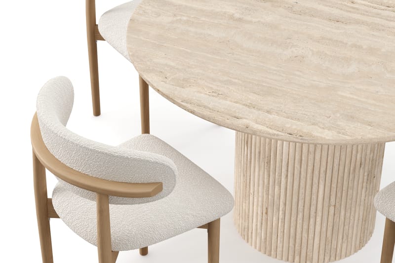 Kopparbo Rundt Spisebord 130cm Travertin-look med 4 stk Jaiveer Matstkolar - Beige - Møbler - Bord - Spisegrupper