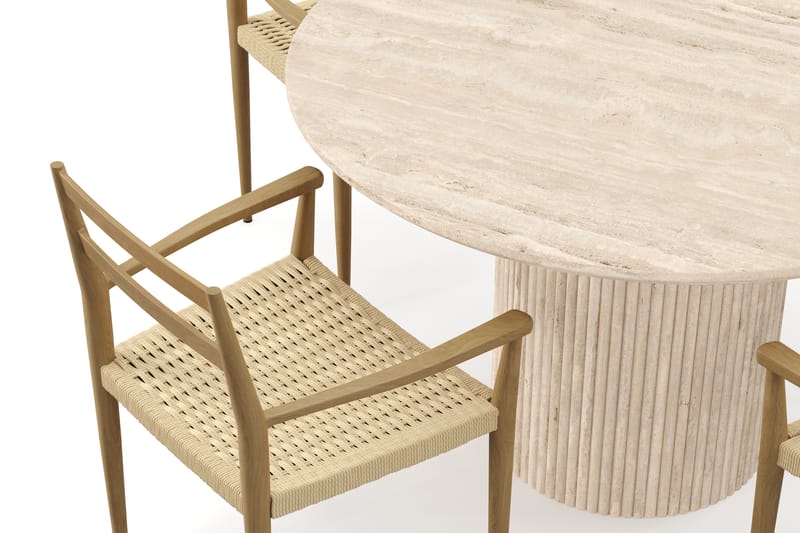 Kopparbo Rundt Spisebord 130cm Travertin-look med 4 stk Jamna Karmstkolar - Beige - Møbler - Bord - Spisegrupper
