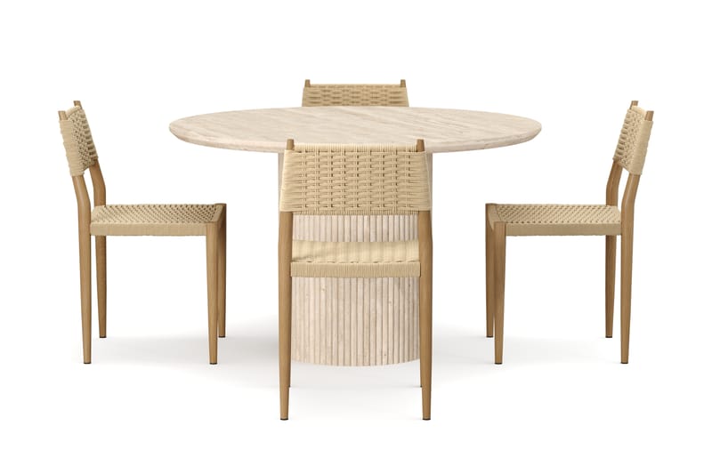 Kopparbo Rundt Spisebord 130cm Travertin-look med 4 stk Jamna Matstkolar - Beige - Møbler - Bord - Spisegrupper