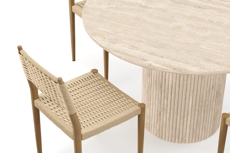 Kopparbo Rundt Spisebord 130cm Travertin-look med 4 stk Jamna Matstkolar - Beige - Møbler - Bord - Spisegrupper