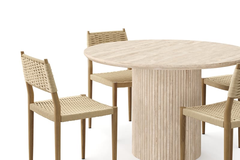 Kopparbo Rundt Spisebord 130cm Travertin-look med 4 stk Jamna Matstkolar - Beige - Møbler - Bord - Spisegrupper