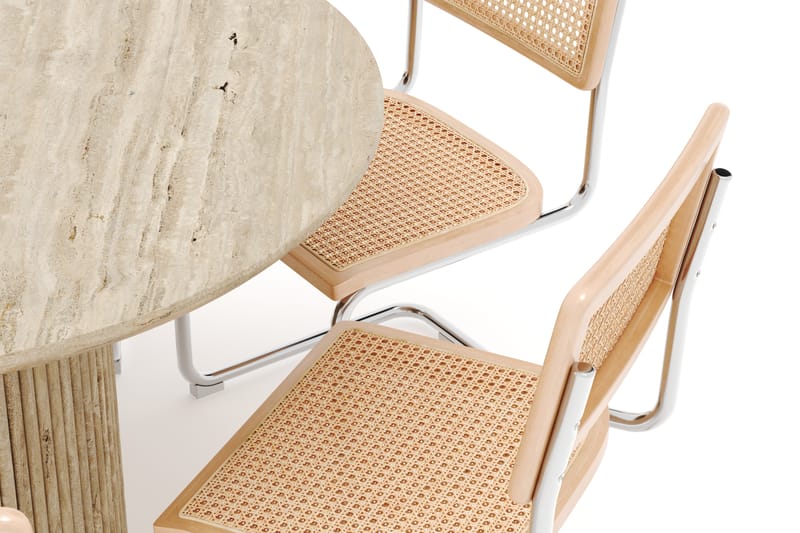 Kopparbo Rundt Spisebord 130cm Travertin-look med 6 stk Build Matstkolar - Beige - Møbler - Bord - Spisegrupper