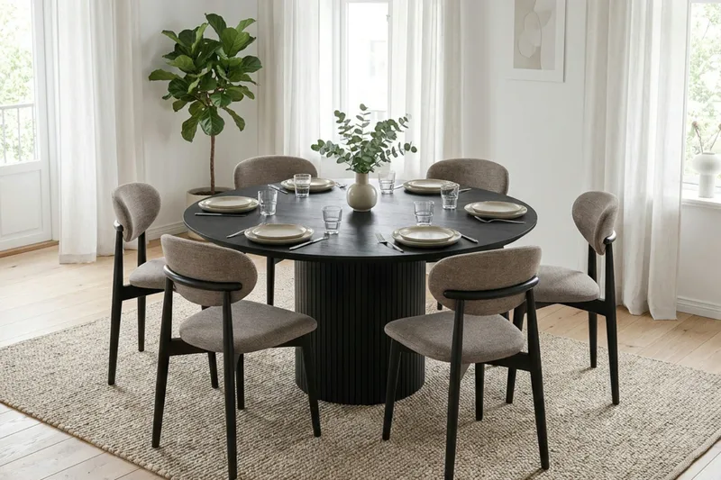 Kopparbo rundt spisebord 150 cm finér - Svartbeiset eik - Møbler - Bord - Spisebord & kjøkkenbord