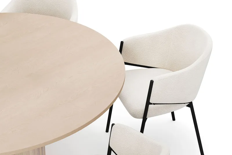 Kopparbo Rundt Spisebord 150 cm med 6 Filip Spisestoler - Hvit / Hvit Bouclé - Møbler - Bord - Spisegrupper