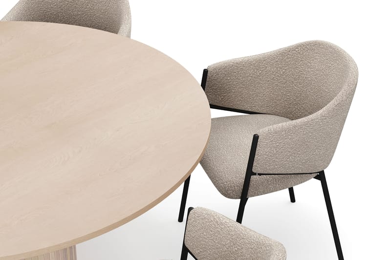 Kopparbo Rundt Spisebord 150 cm med 6 Filip Spisestoler - Hvit / Taupe Bouclé - Møbler - Bord - Spisegrupper