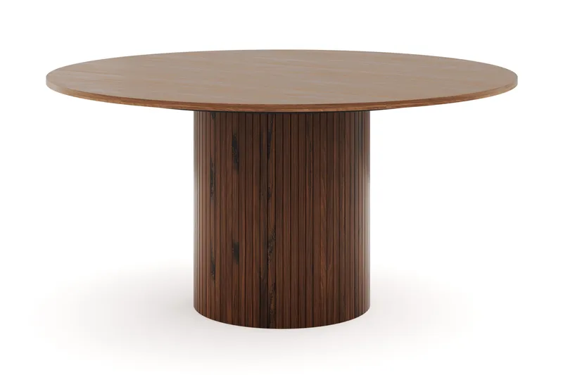 Kopparbo Rundt Spisebord 150 cm med 6 Filip Spisestoler - Valnøtt / Taupe Bouclé - Møbler - Bord - Spisegrupper