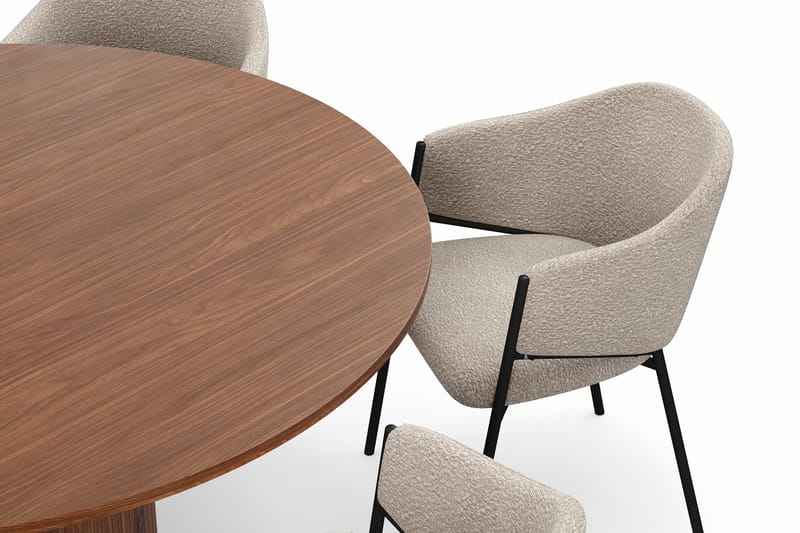 Kopparbo Rundt Spisebord 150 cm med 6 Filip Spisestoler - Valnøtt / Taupe Bouclé - Møbler - Bord - Spisegrupper