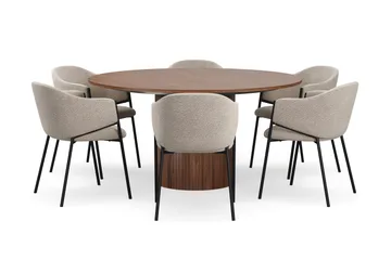 Kopparbo Rundt Spisebord 150 cm med 6 Filip Spisestoler - Valnøtt - Møbler - Bord - Spisegrupper