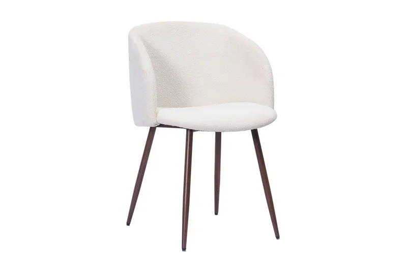 Kopparbo Rundt Spisebord 150 cm med 6 Greya Spisestoler med armlener - Valnøtt / Hvit Bouclé / Metallben Valnøtt - Møbler - Bord - Spisegrupper