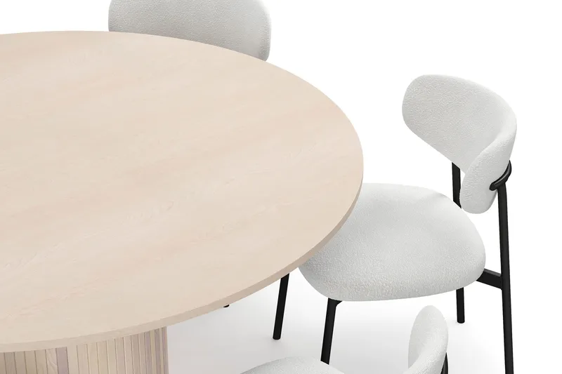 Kopparbo Rundt Spisebord 150 cm med 6 Lucy Spisestoler - Hvit / Hvit Bouclé / Metallben Svart - Møbler - Bord - Spisegrupper