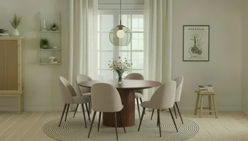 Kopparbo Rundt Spisebord 150 cm med 6 Nibe Plus Spisestoler - Valnøtt - Møbler - Bord - Spisegrupper