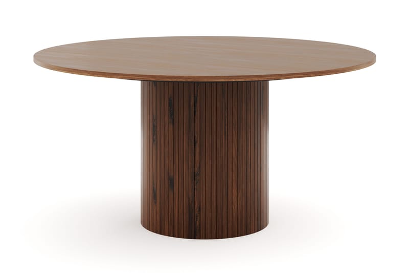 Kopparbo Rundt Spisebord 150 cm med 6 Nibe Plus Spisestoler - Valnøtt / Hvit Bouclé / Metallben Valnøtt - Møbler - Bord - Spisegrupper