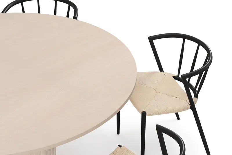 Kopparbo Rundt Spisebord 150 cm med 6 Winston Spisestoler - Hvit / Beige / Metallben Svart - Møbler - Bord - Spisegrupper