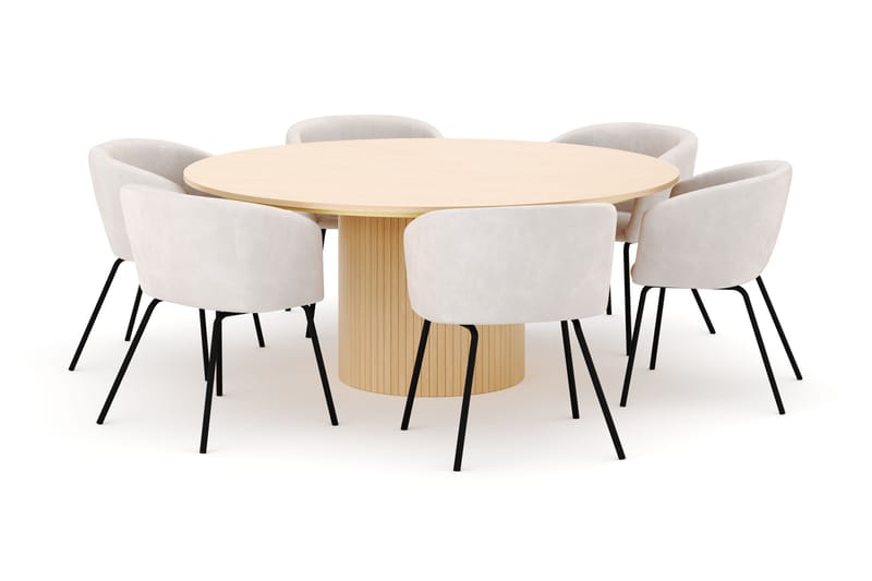 Kopparbo Rundt Spisebord 180 cm med 6 Berit Stoler - Hvitlasert - Møbler - Bord - Spisegrupper