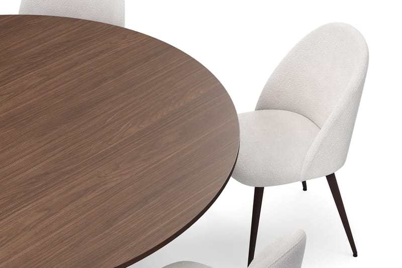 Kopparbo Rundt Spisebord 180 cm med 6 Nibe Plus Spisestoler - Valnøtt / Hvit Bouclé / Metallben Valnøtt - Møbler - Bord - Spisegrupper