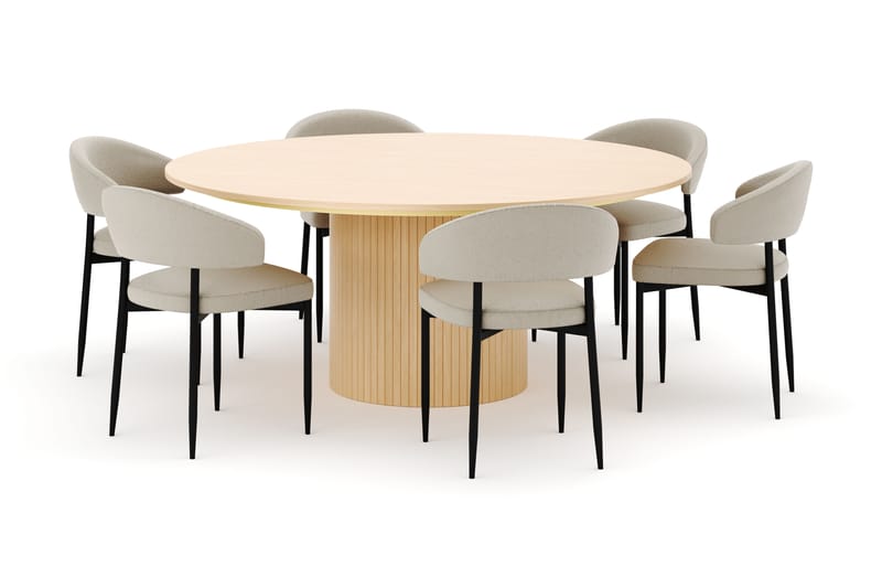 Kopparbo Rundt Spisebord 180 cm med 6 Sawako Stoler - Hvitlasert - Møbler - Bord - Spisegrupper