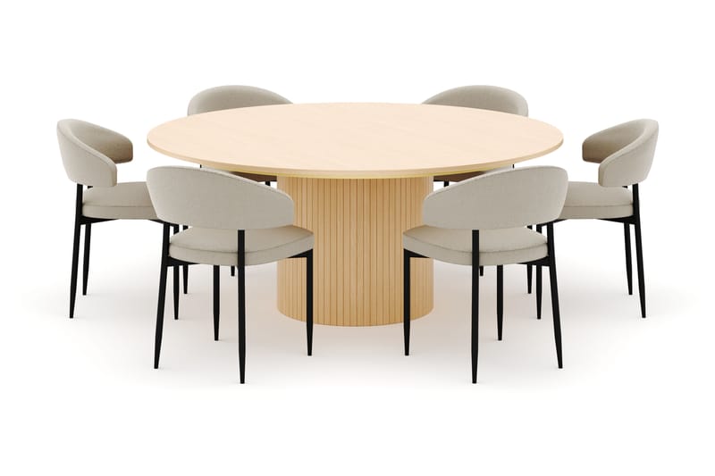 Kopparbo Rundt Spisebord 180 cm med 6 Sawako Stoler - Hvitlasert - Møbler - Bord - Spisegrupper
