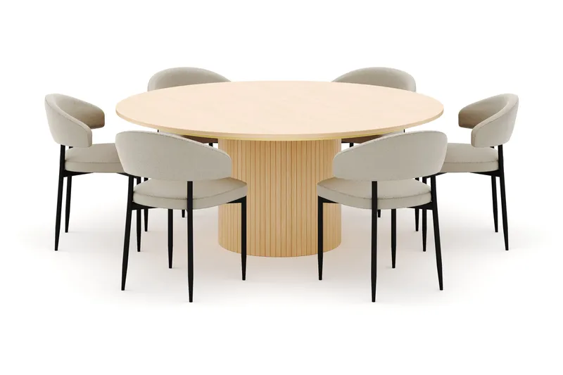 Kopparbo Rundt Spisebord 180 cm med 6 Sawako Stoler - Hvitlasert - Møbler - Bord - Spisegrupper