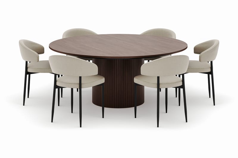 Kopparbo Rundt Spisebord 180 cm med 6 Sawako Stoler - Valnøtt - Møbler - Bord - Spisegrupper