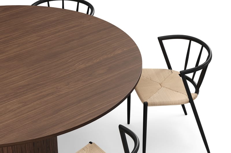 Kopparbo Rundt Spisebord 180 cm med 6 Winston Spisestoler - Valnøtt / Beige / Metallben Svart - Møbler - Bord - Spisegrupper