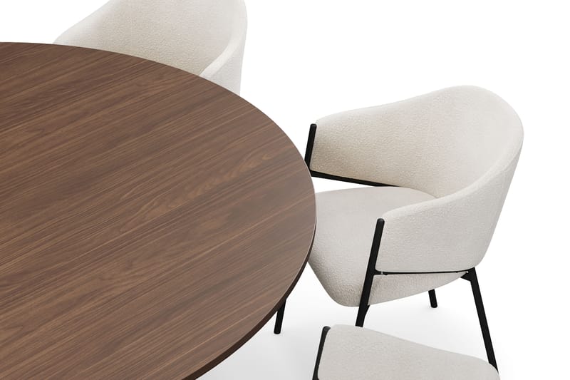 Kopparbo Rundt Spisebord 180 cm med 8 Filip Spisestoler - Valnøtt / Hvit Bouclé - Møbler - Bord - Spisegrupper