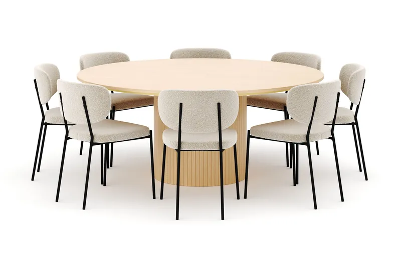 Kopparbo Rundt Spisebord 180 cm med 8 Gemmiano Stoler - Hvitlasert - Møbler - Bord - Spisegrupper