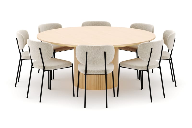 Kopparbo Rundt Spisebord 180 cm med 8 Gemmiano Stoler - Hvitlasert - Møbler - Bord - Spisegrupper