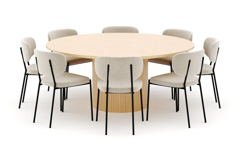 Kopparbo Rundt Spisebord 180 cm med 8 Gemmiano Stoler - Hvitlasert - Møbler - Bord - Spisegrupper