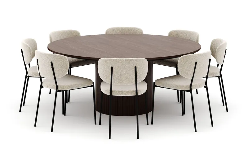 Kopparbo Rundt Spisebord 180 cm med 8 Gemmiano Stoler - Valnøtt - Møbler - Bord - Spisegrupper