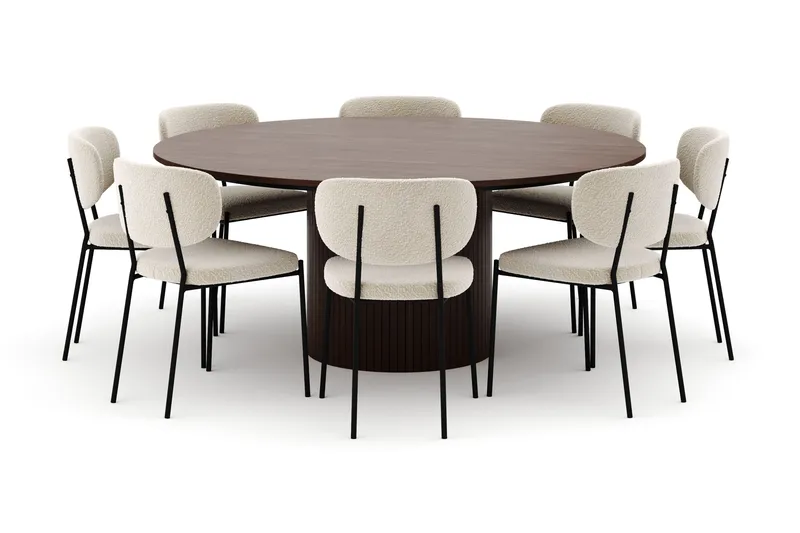 Kopparbo Rundt Spisebord 180 cm med 8 Gemmiano Stoler, Valnøtt