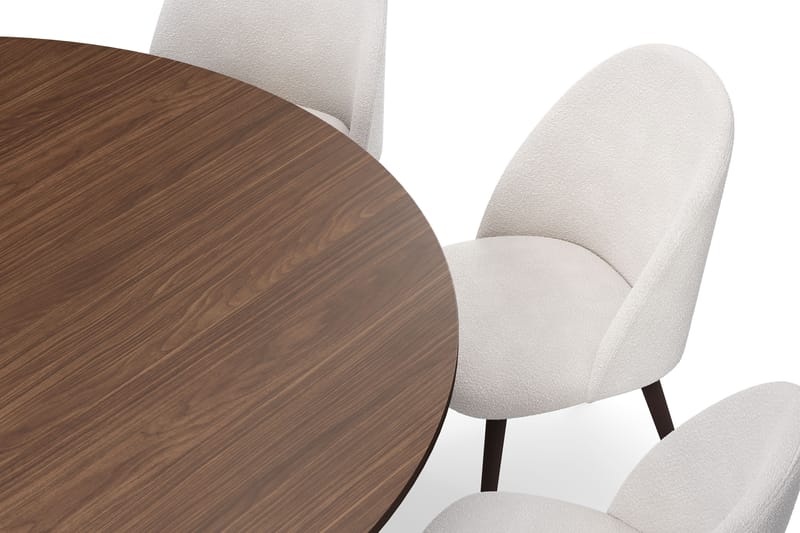 Kopparbo Rundt Spisebord 180 cm med 8 Nibe Plus Spisestoler - Valnøtt / Hvit Bouclé / Metallben Valnøtt - Møbler - Bord - Spisegrupper