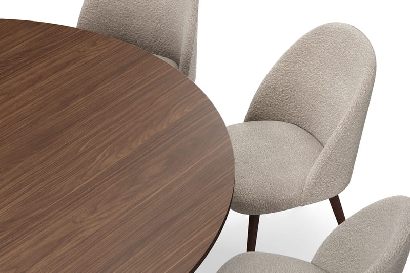 Kopparbo Rundt Spisebord 180 cm med 8 Nibe Plus Spisestoler - Valnøtt / Greige Bouclé / Metallben Valnøtt - Møbler - Bord - Spisegrupper
